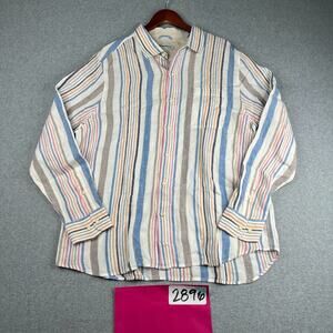 Tommy Bahama Linen Shirt XL Colorful Striped Beach Casual Button Up Long Sleeve